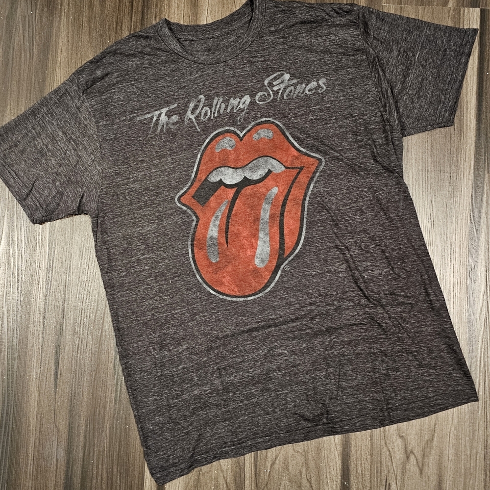 THE ROLLING STONES Distressed Graphic T-Shirt, Gray/Black, Size Large